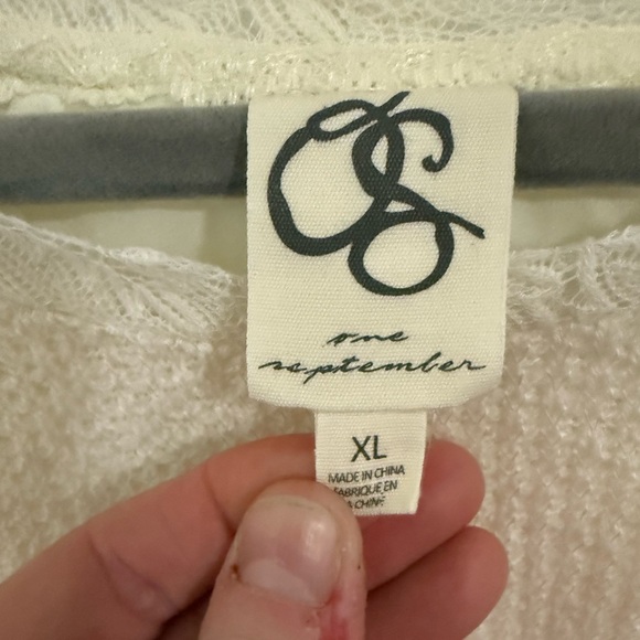 One September Anthropologie Cream Lace Boho Blouse XL Cottagecore Long Sleeve - Picture 2 of 3